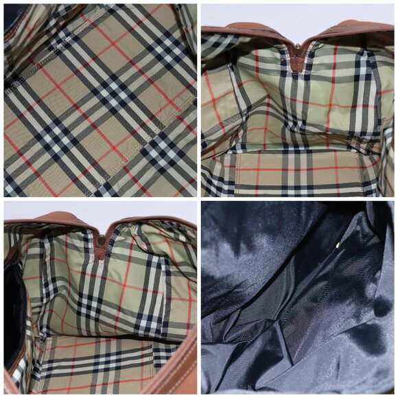 BURBERRY Nova Check Boston Bag Leather 2way Brown Green - Picture 15 of 16